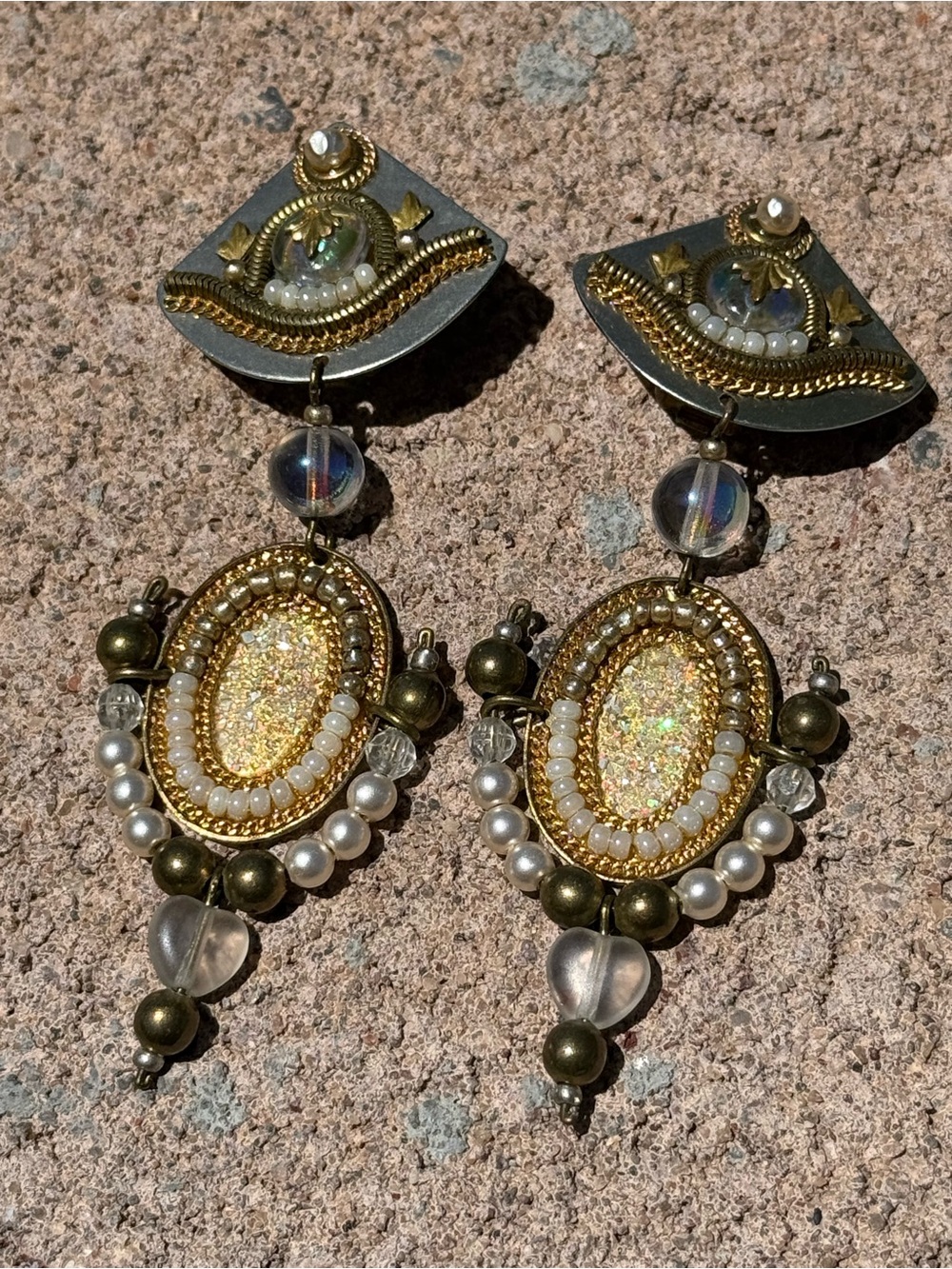Ayala Bar VTGE  Bohemian Mixed-Media Dangle Clip-On Earrings with Faux Pearls